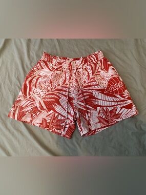Lucy Paris Orange and White Tropical Print Pull-On Shorts